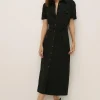 Online Oasis Belted Cotton Twill Midi Dress Black