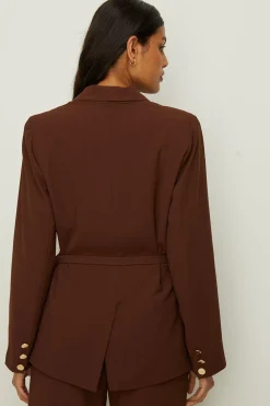 Outlet Oasis Belted Crepe Blazer Brown