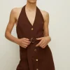 Online Oasis Belted Halter Button Through Mini Dress Brown