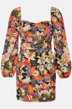 Discount Oasis Belted Printed Square Neck Mini Dress Floral