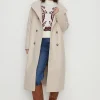 New Oasis Belted Top Stitch Funnel Neck Coat Oatmeal