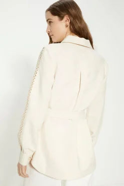 Online Oasis Belted Trim Detail Button Through Shacket Ecru