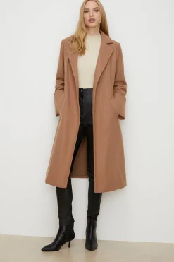 Best Oasis Belted Wrap Turn Up Cuff Coat Wine