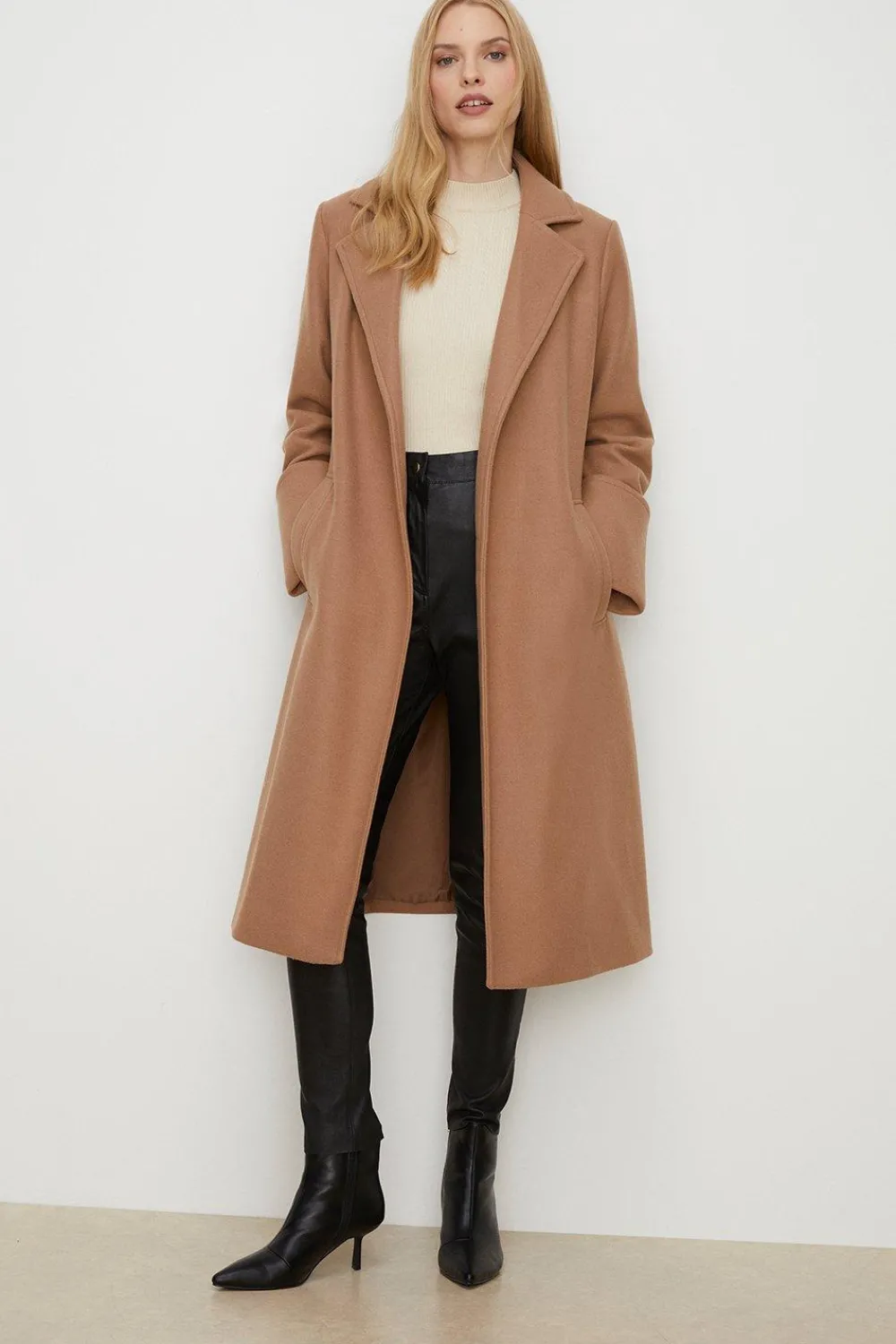 Best Oasis Belted Wrap Turn Up Cuff Coat Wine