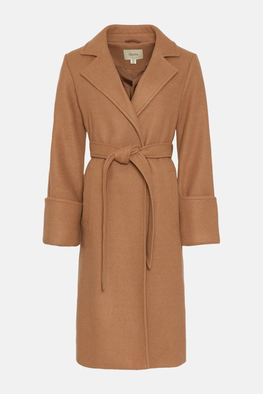 Best Oasis Belted Wrap Turn Up Cuff Coat Wine