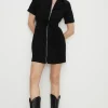 Hot Oasis Belted Zip Through Cord Dress Black