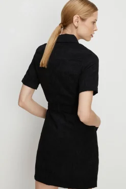 Hot Oasis Belted Zip Through Cord Dress Black