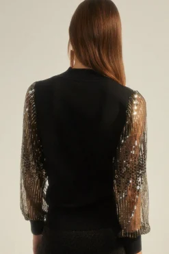 Fashion Oasis Blouson Sequin Sleeve Jumper Gold