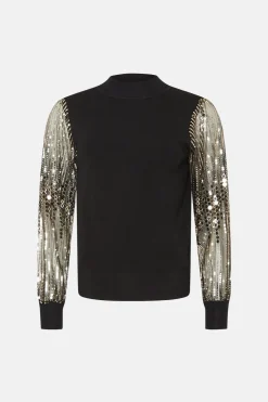Fashion Oasis Blouson Sequin Sleeve Jumper Gold