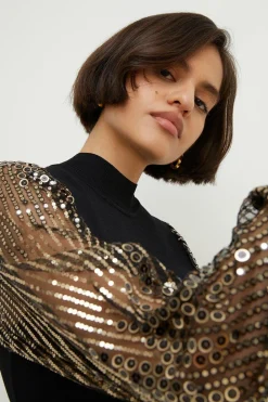 Sale Oasis Blouson Sequin Sleeve Knitted Mini Dress Silver
