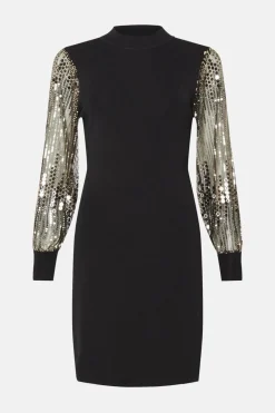 Sale Oasis Blouson Sequin Sleeve Knitted Mini Dress Silver