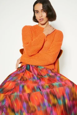 Online Oasis Blur Printed Plisse Midi Skirt Multi
