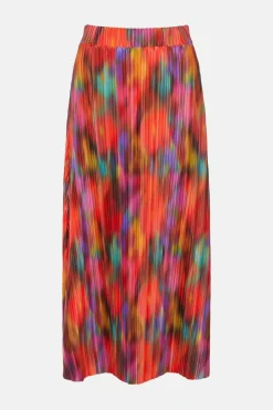Online Oasis Blur Printed Plisse Midi Skirt Multi