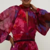 Best Oasis Blurred Floral Cut Out Chiffon Midi Dress Berry