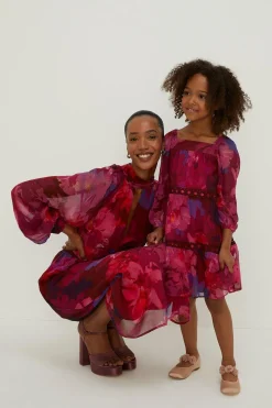 Best Oasis Blurred Floral Cut Out Chiffon Midi Dress Berry