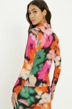 Clearance Oasis Blurred Floral Ruched Front Shirt Black
