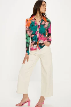 Clearance Oasis Blurred Floral Ruched Front Shirt Black