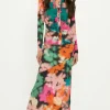 Fashion Oasis Blurred Floral Seam Detail Midi Skirt Black
