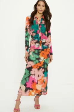 Fashion Oasis Blurred Floral Seam Detail Midi Skirt Black