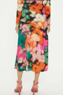 Fashion Oasis Blurred Floral Seam Detail Midi Skirt Black