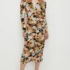 New Oasis Bold Floral All Over Ruched Midi Dress Black