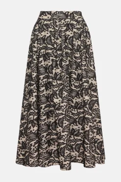 Clearance Oasis Bonded Lace Full Skirted Midi Skirt Black