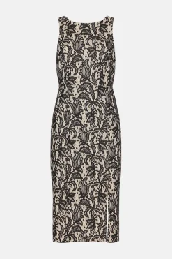 Clearance Oasis Bonded Lace Split Detail Midi Dress Black