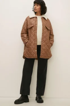 Discount Oasis Borg Collar Quilted Jacket Mocha