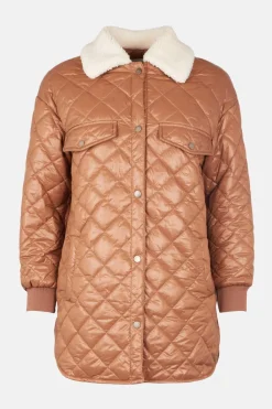 Discount Oasis Borg Collar Quilted Jacket Mocha