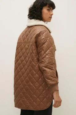 Discount Oasis Borg Collar Quilted Jacket Mocha