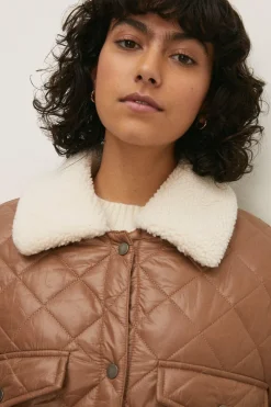 Discount Oasis Borg Collar Quilted Jacket Mocha