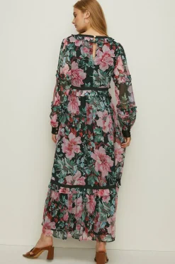 Outlet Oasis Bright Beaded Frill Midaxi Dress Floral