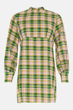 Clearance Oasis Bright Check Puff Sleeve Mini Dress Multi