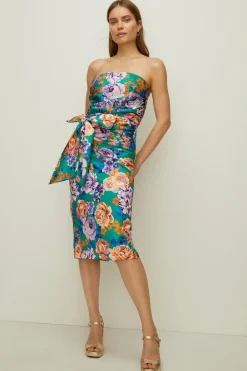 Online Oasis Bright Floral Bandeau Bow Midi Dress Green