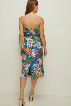 Online Oasis Bright Floral Bandeau Bow Midi Dress Green