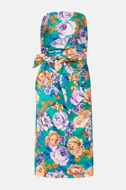 Online Oasis Bright Floral Bandeau Bow Midi Dress Green