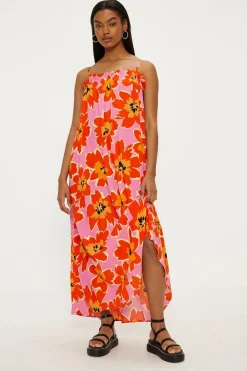 Discount Oasis Bright Floral Frill Crinkle Midi Dress Multi