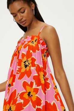 Discount Oasis Bright Floral Frill Crinkle Midi Dress Multi
