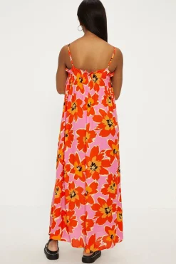 Discount Oasis Bright Floral Frill Crinkle Midi Dress Multi