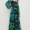New Oasis Bright Floral Lace Cold Shoulder Maxi Dress Black