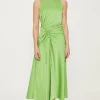 Best Oasis Bright Ruched Side Satin Midi Dress Apple Green