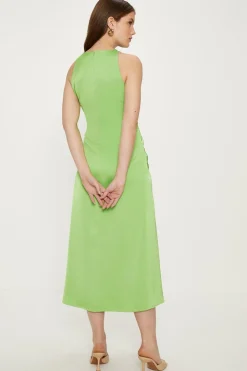 Best Oasis Bright Ruched Side Satin Midi Dress Apple Green