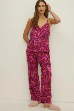 Best Oasis Bright Swirl Satin Cami Pj Set Hot Pink
