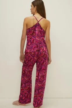 Best Oasis Bright Swirl Satin Cami Pj Set Hot Pink