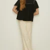 Discount Oasis Broderie Angel Sleeve T-Shirt Black