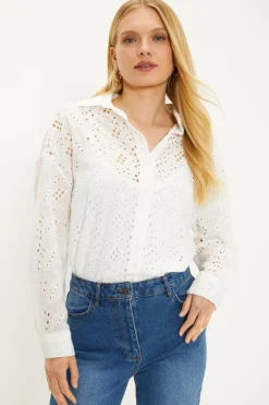 Discount Oasis Broderie Button Through Shirt White