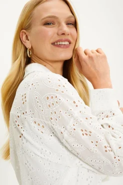 Discount Oasis Broderie Button Through Shirt White