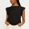 Hot Oasis Broderie Yoke And Frill Sleeve Slub Black