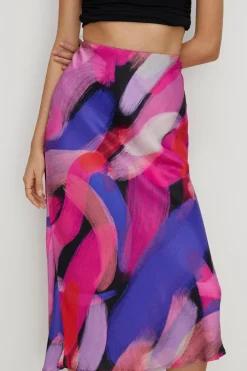 Sale Oasis Brushstroke Printed Bias Midi Skirt Multi