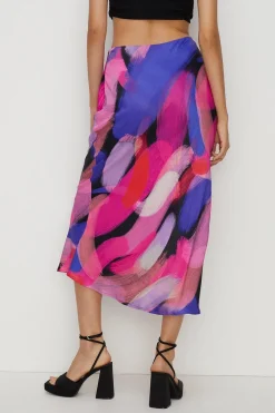 Sale Oasis Brushstroke Printed Bias Midi Skirt Multi